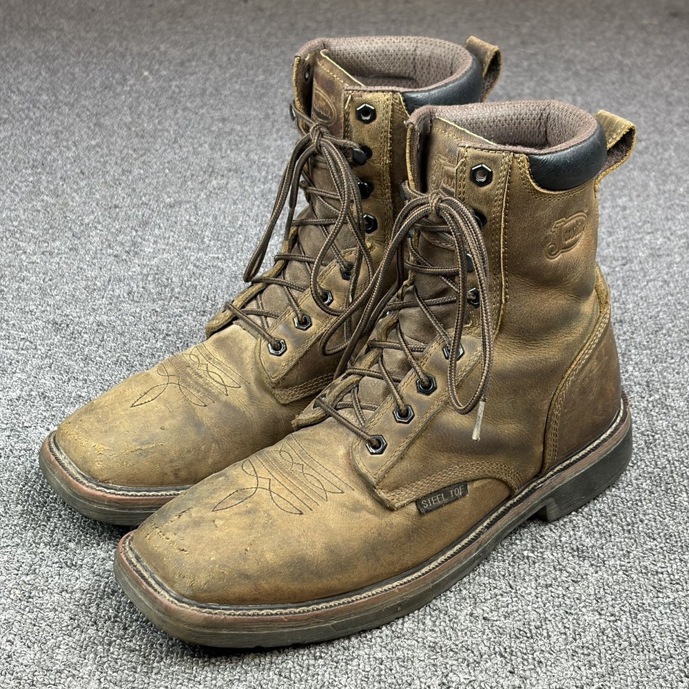 Justin SE682 Steel Toe Work Boots Brown Leather Western Lace Up Men's 10.5 D